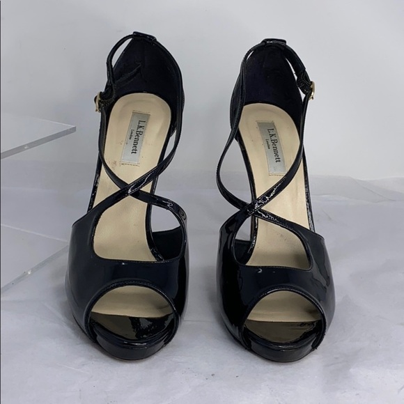 LK Bennett Sz 40 Peep Toe High Heel Black Sandals - Picture 6 of 13